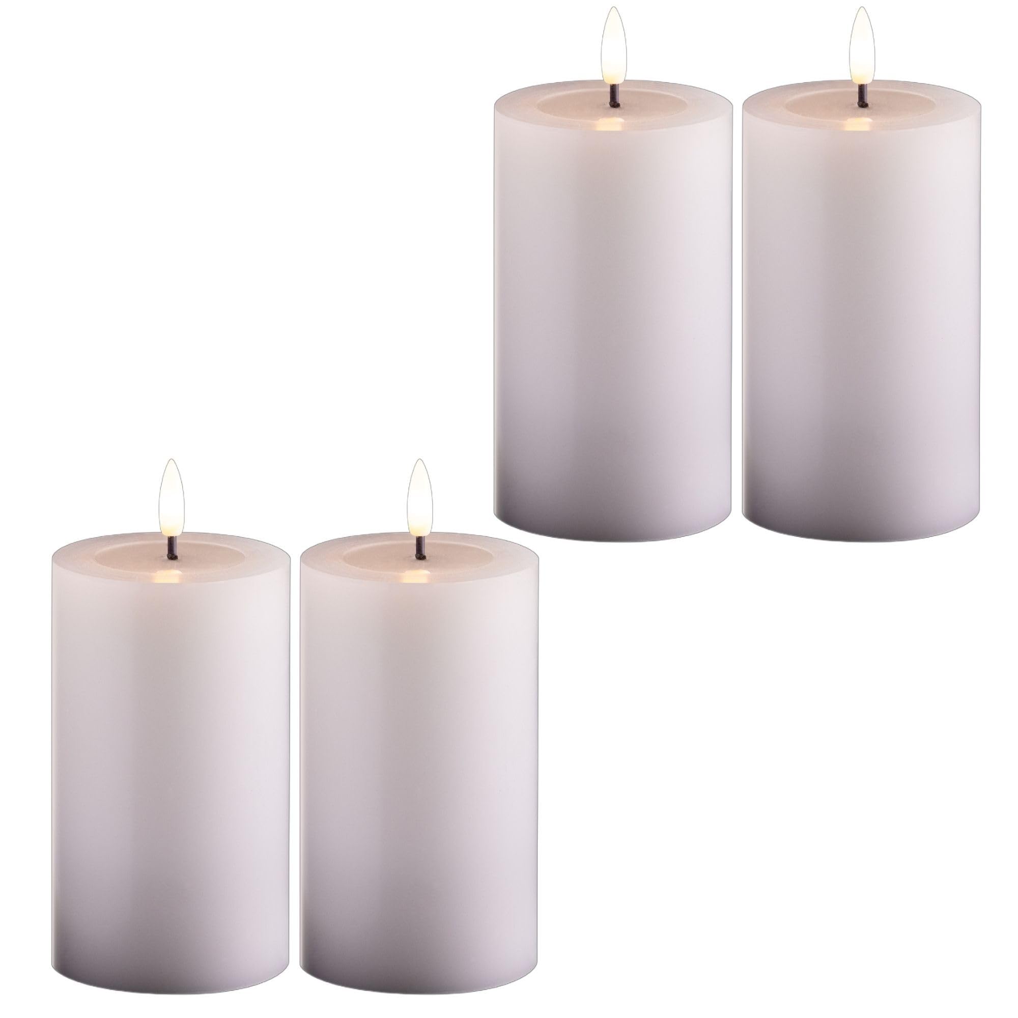 Novaliv 4 x LED świeca pieńkowa z timerem, 6 godzin, biała, z prawdziwego wosku, LED, ciepła biel, 7,5 cm, ø 12,5 cm, wysokość – 2 baterie AA LED z prawdziwego wosku z efektem migotania,