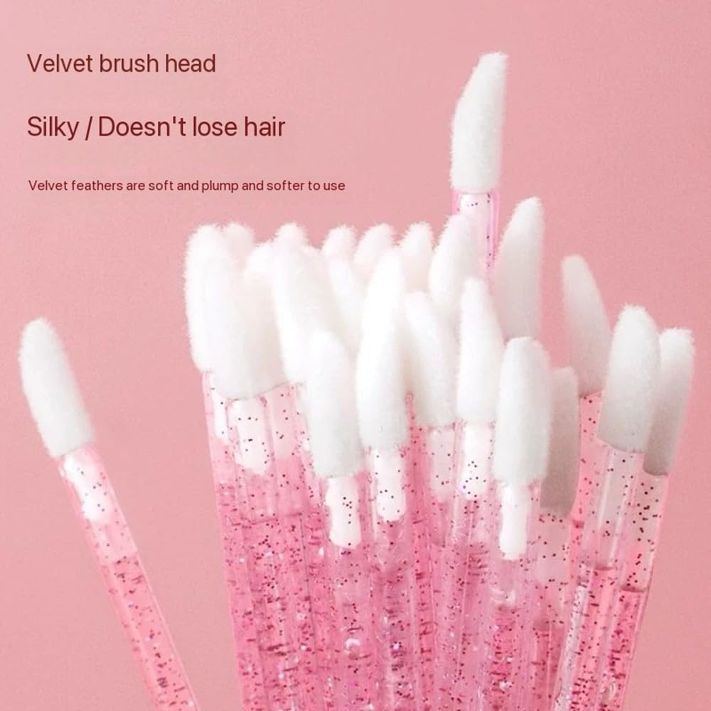 300PCS Lip Wands Applicators Disposable Make Up Brush Lipstick Lip Gloss Wands Applicator Makeup Applicator Beauty Tool Kits (Crystal Pink)