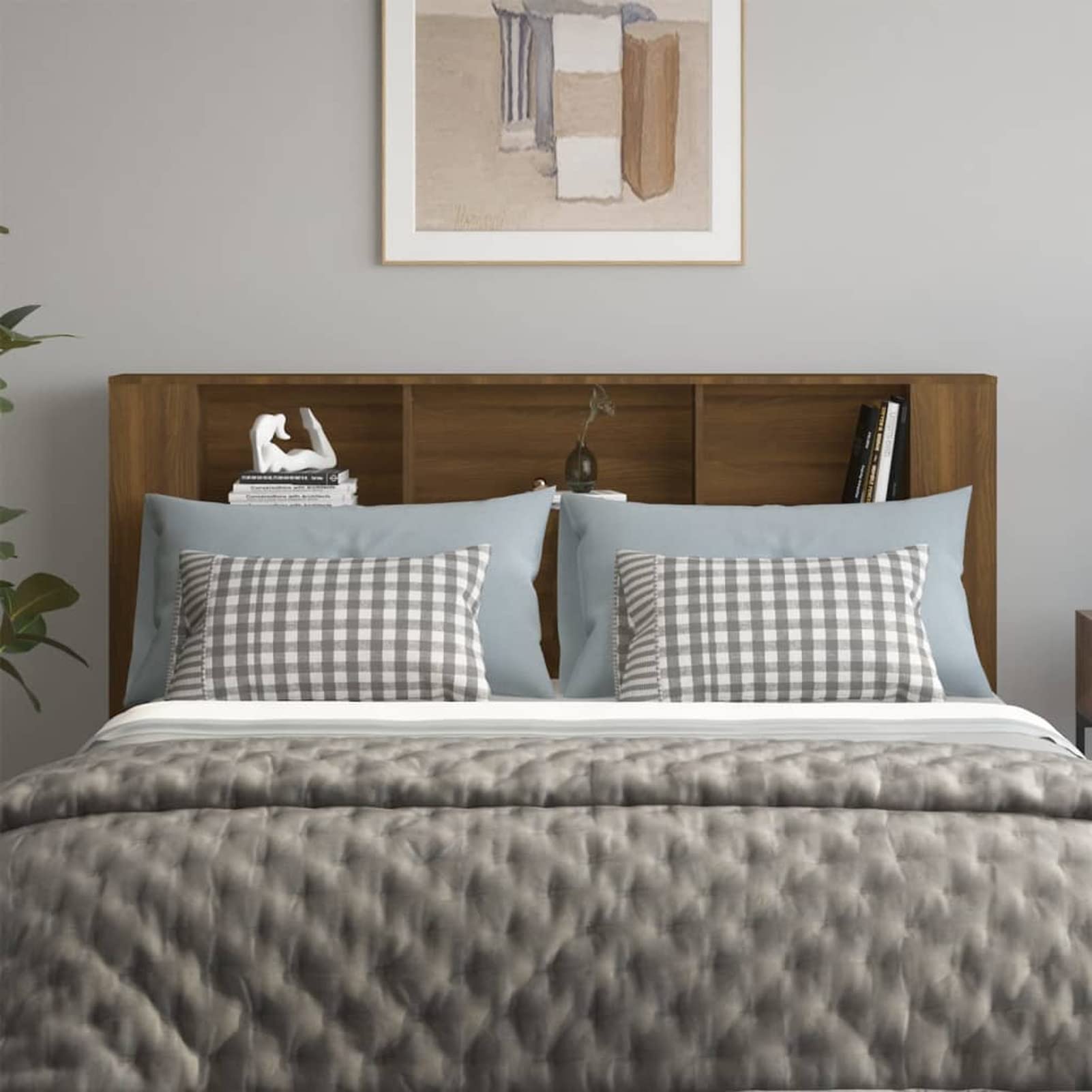 Tidyard Mueble Cabecero Armario de Cama con Almacenaje Pared Armario Cabecero para Dormitorio Habitación con 3 Compartimentos Marrón Roble 180x18,5x104,5 cm