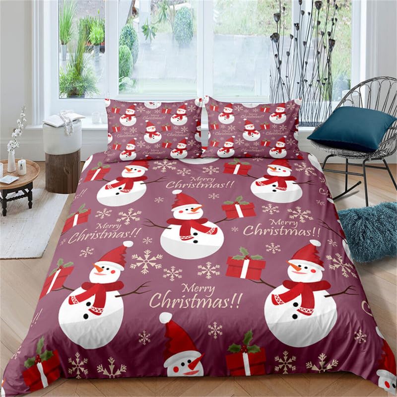 Housse de couette 140x200 bonhomme de neige violet avec 2 taies
