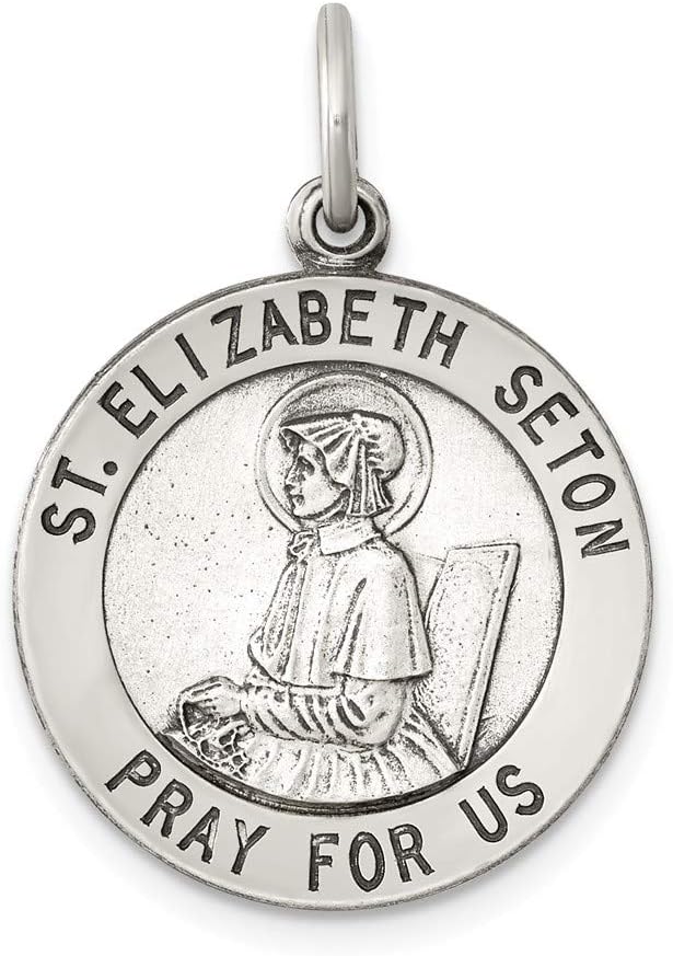 Solid 925 Sterling Silver Charm Pendant Antiqued Saint Elizabeth Seton Medal (22mm x 20mm)