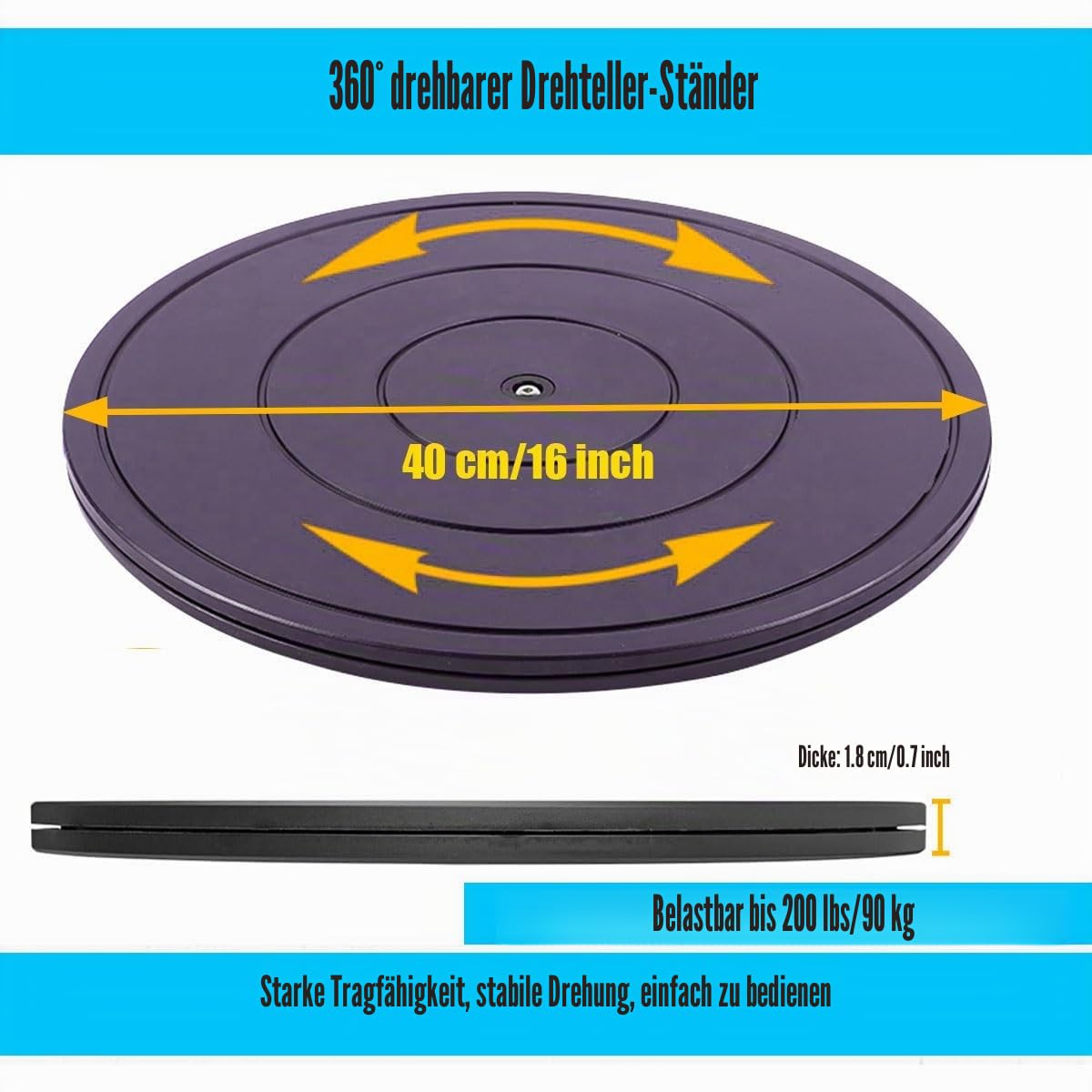 Drehscheibe Drehteller Drehbarer 20/25/30/40 cm Modell Base Universal Drehteller Rund 360˚ Drehplattform Drehplatte mit Stahlkugellagern Plattenteller für TV, Küche, Pflanzen(16"/40cm)