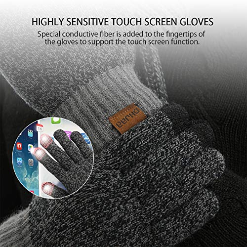 Lumisyne Winter 3 In 1 Set Two-Color Jacquard Touch Screen Gloves Knitted Beanie Hat Long Scarf For Men Women Soft Wool Blue #TOP3
