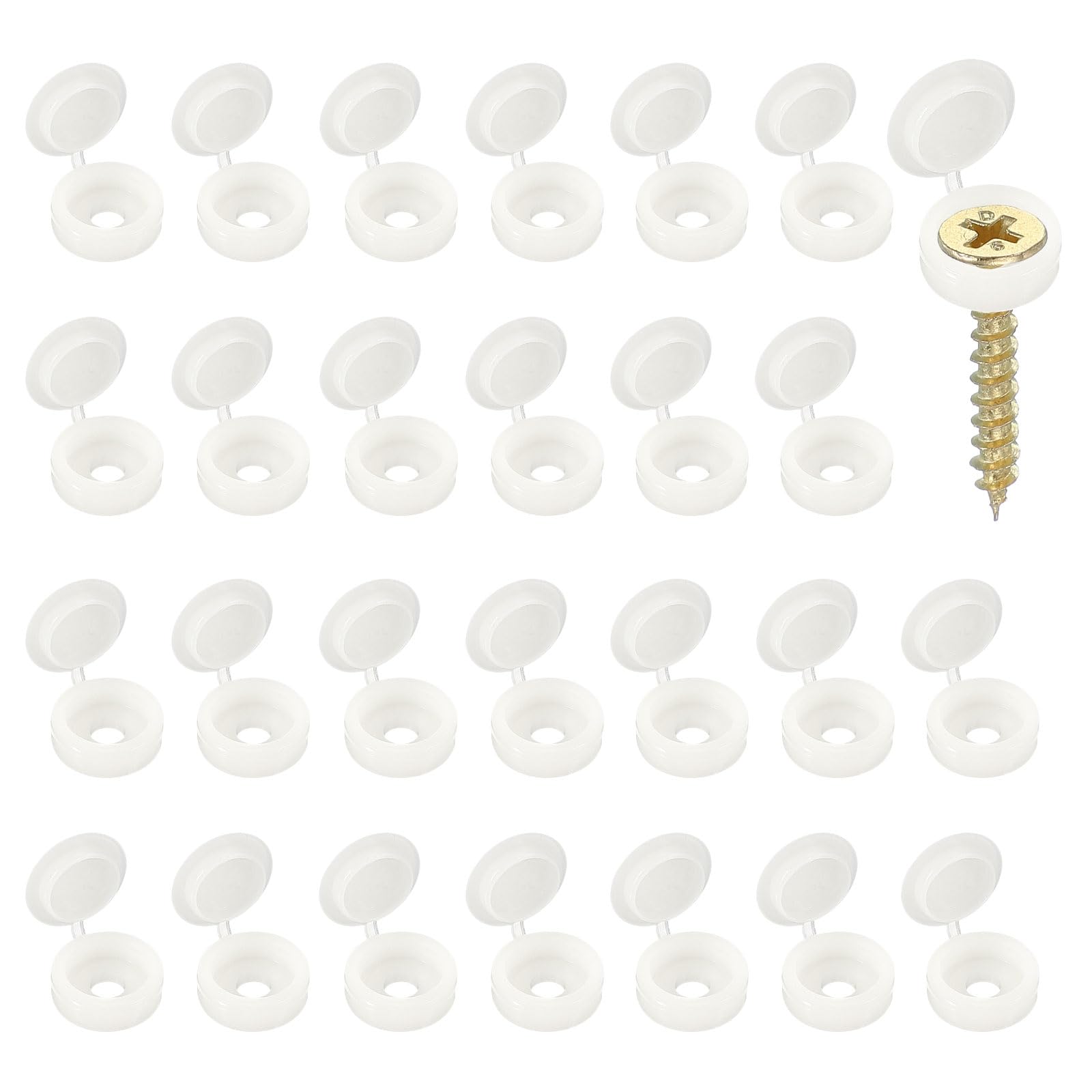 YELARXI Screw Snap Covers, M4 Plastic Hinged Screw Cover Caps Shutter Screws Fold Snap Washer - Fitting for (Windows/Railings/Home Furniture/Cabinets), 4mm & 120 Pack & Warm White
