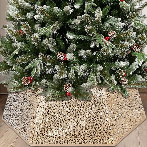 Guardwee Sequin Christmas Collar for Artificial Trees - Foldable Hexagon Decoration, Christmas Base Cover for Xmas, Indoor Gold