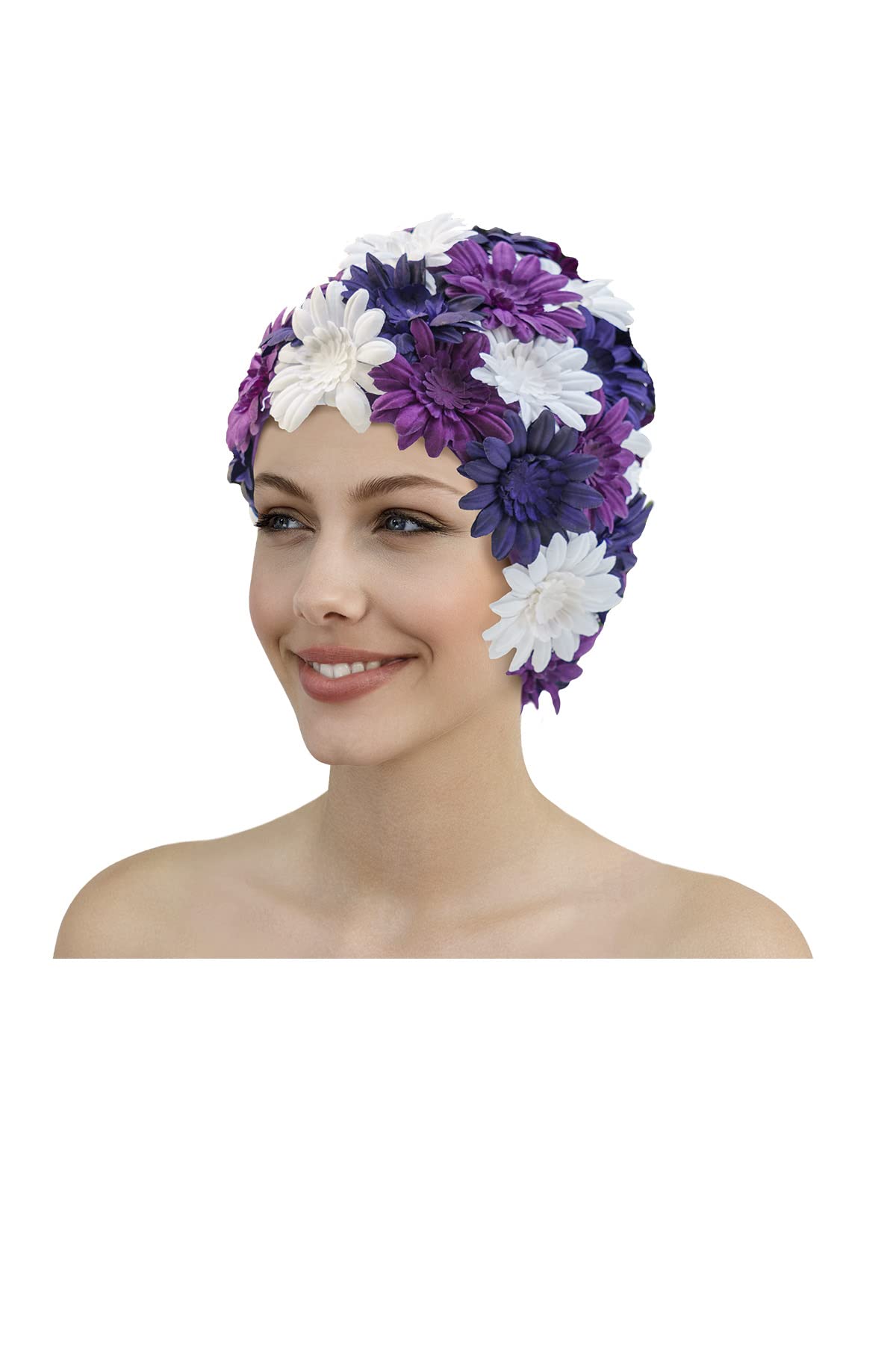 Fashy Fabric Flower Swimming Cap Nylon Purple 3454, standard size