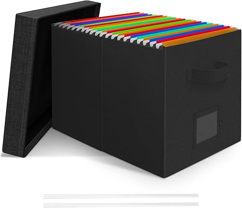 Vista 47 de Caja organizadora de archivos con tapa, organizador de almacenamiento de documentos para carpetas de archivos de cartas/documentos legales - 15 x
