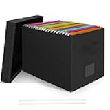 File Organizer Box with Lid, Linen Hanging File Storage Box with Handle, Collapsible Document Filling Box for Letter/Legal Folder, Portable File Box for Office/Decor/Home (1 Pack, Black)