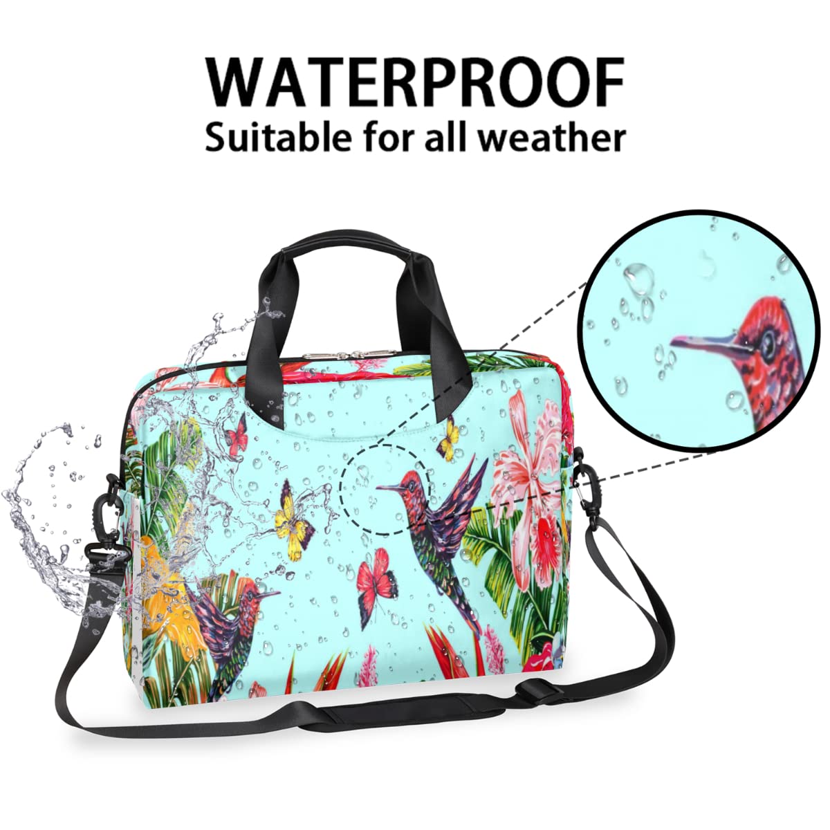 Custodia a tracolla per computer portatile a forma di colibrì con fiori tropicali per borsa a tracolla da 13 a 16 pollici borsa a tracolla per borsa da trasporto