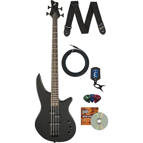 Jackson JS2 Spectra Bass Guitar - Gloss Black Bundle with Cable, Tuner, Strap, Picks, and Austin Bazaar Instructional DVD