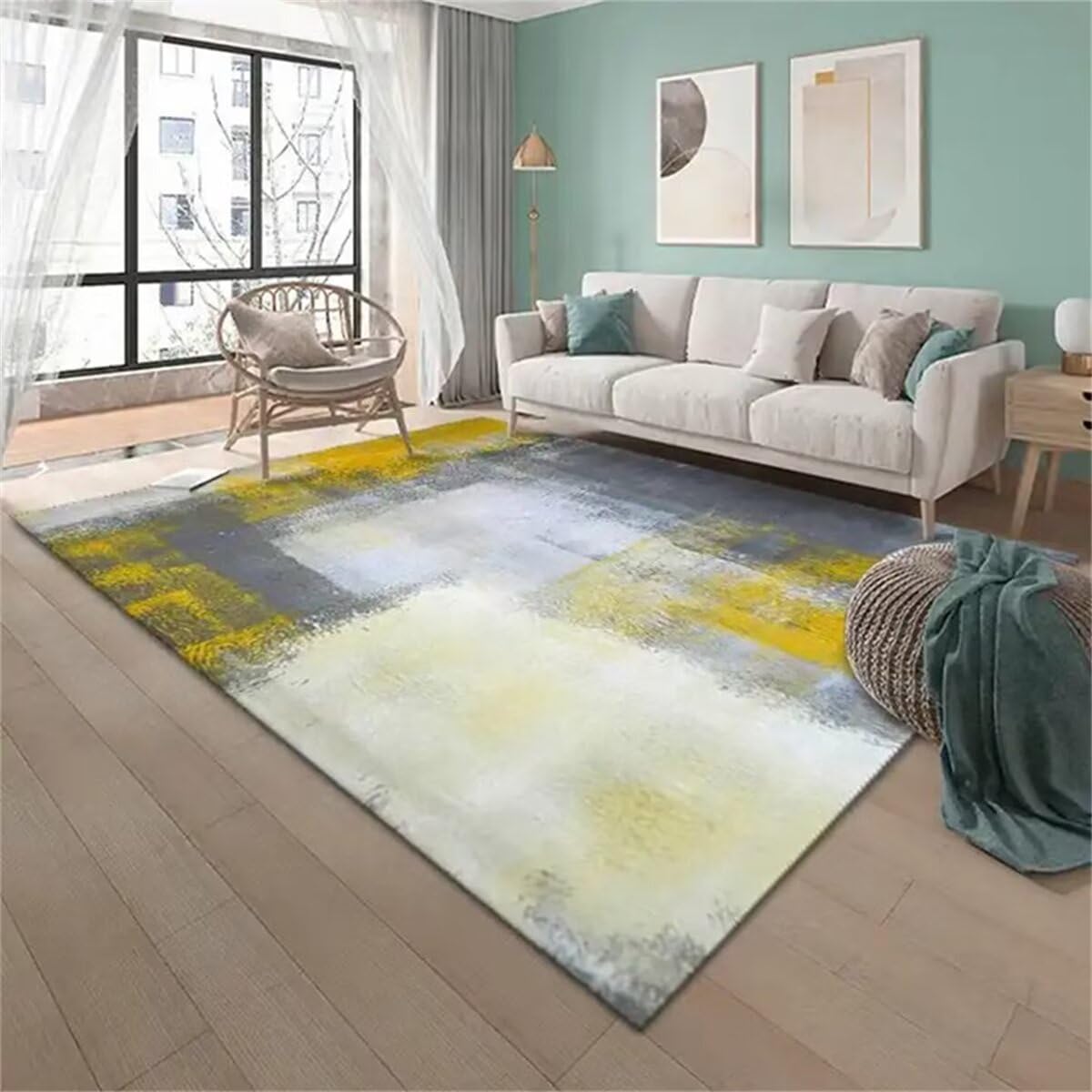 Tapis de salon gris et jaune classique 40x60cm pour balcon