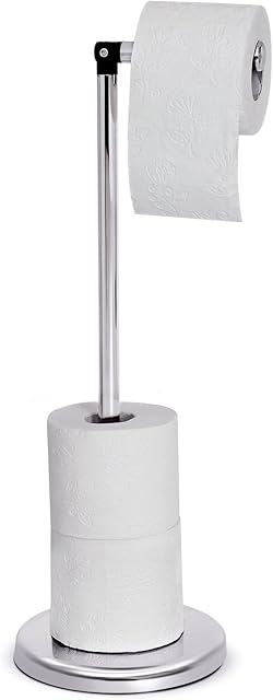 Tatkraft Ingrid Free-Standing Toilet Roll Holder, Free Standing Toilet Paper Holder, Shiny Chromed Steel Finish, Size 55x19 cm