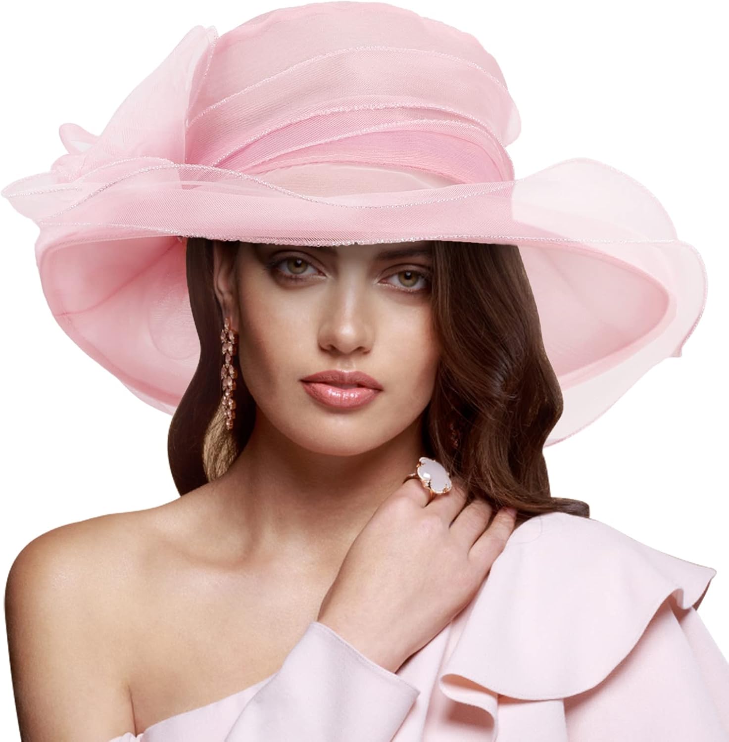 DRESHOW Women Organza Hat Church Cap Hats Clearance Kentucky Derby Cocktail Tea Party Wedding Flower Hat with Wide Brim - Image 2