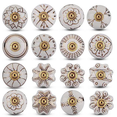 Ajuny Set of 20 Ceramic Knobs White and Gold Cupboard Door Drawer and Furniture Pulls for Kitchen Cabinets Bathroom Dresser Handmade Pottery Decorative Handles Knobs - Image 2