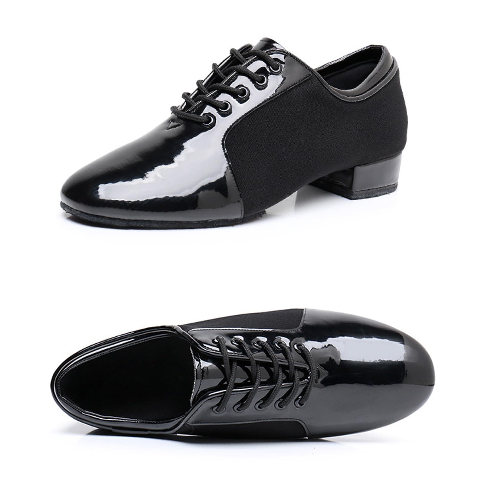 Zapatos de Baile Latino Hombre Cuero Lace Up Estándar Negro Jazz Moderno