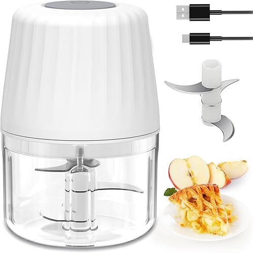 Mini picadora de ajo, procesador de alimentos pequeño de 8.5 fl oz inalámbrico, 1 taza, batería USB-C recargable eléctrica picadora de alimentos