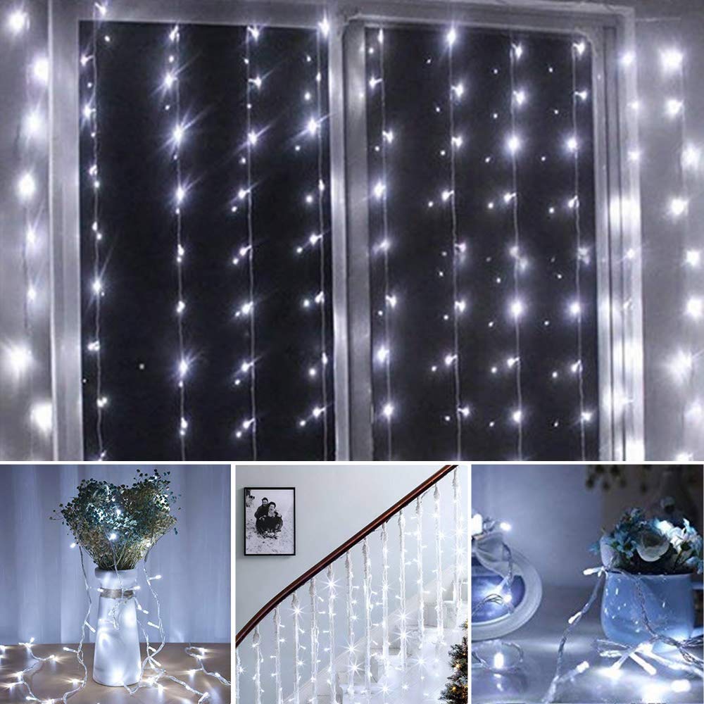 BrizLabs Luci Natalizie a Batteria 10M 100 LED Bianco Freddo Luci Stringa 8 Modalità Impermeabile Cavo trasparente Catena Luminosa Decorazioni Natalizie per Giardino, Albero di Natale, Matrimonio