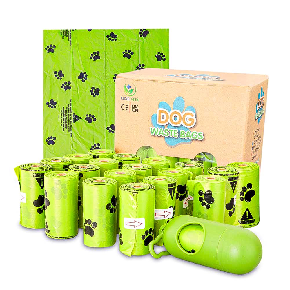 LuxeVita Biodegradable Dog Poop Bags - Eco-Friendly, Leak-Proof, Extra Thick, Odor-Blocking, Easy Tear-Off Poo Bags With a Holder - Ideal for All Dog Sizes - 20 Rolls x 15 Bags (300 Total)
