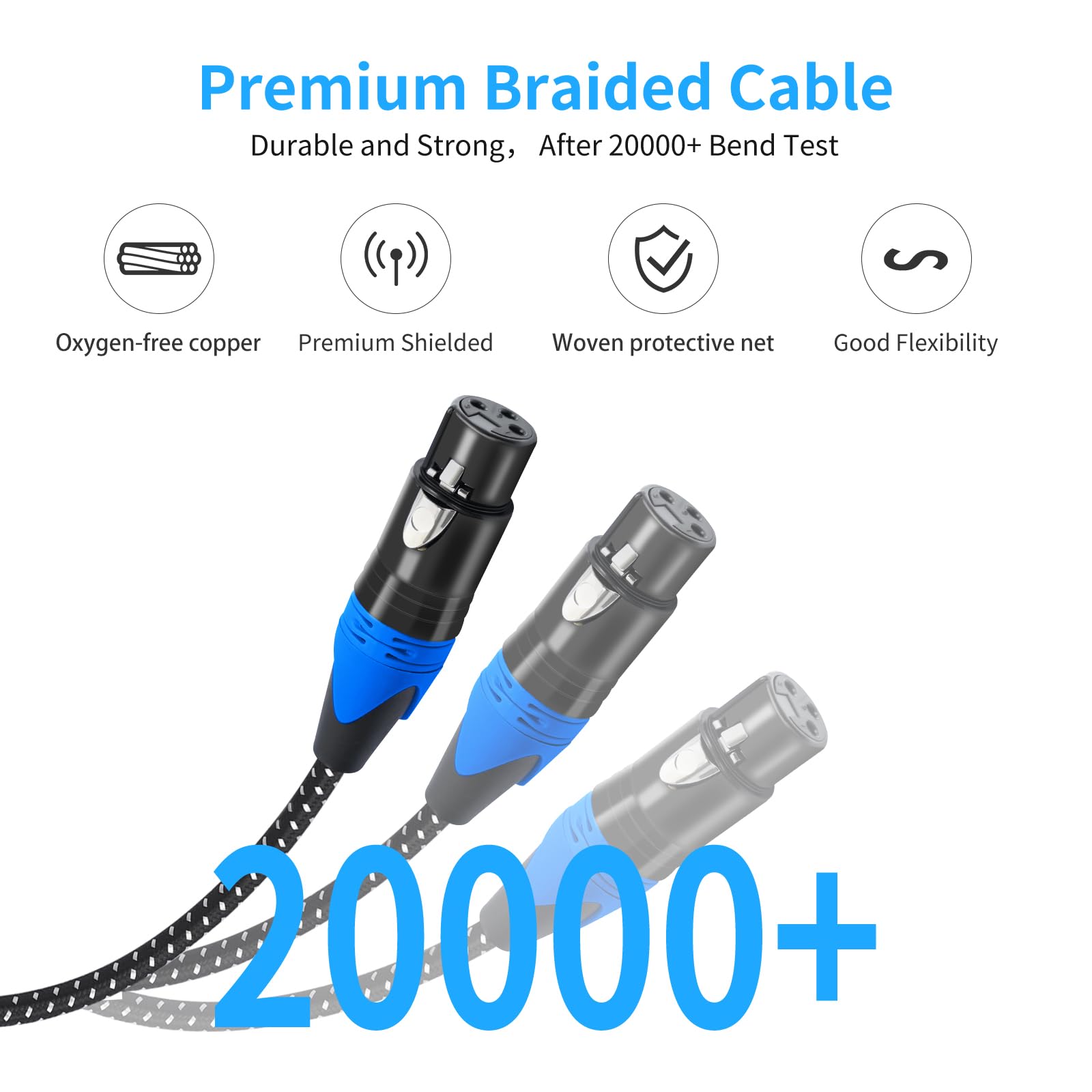 Y-Splitterkabel, XLR-Stecker auf Dual-Buchse, Schwarz + Blau, XLR-Y-Splitterkabel, 1 Stecker, 2 Buchsen, 3-poliger XLR-Kombinator, Y-Kabel, symmetrisches Mikrofon-Adapter, Patchkabel, 60 cm, 2