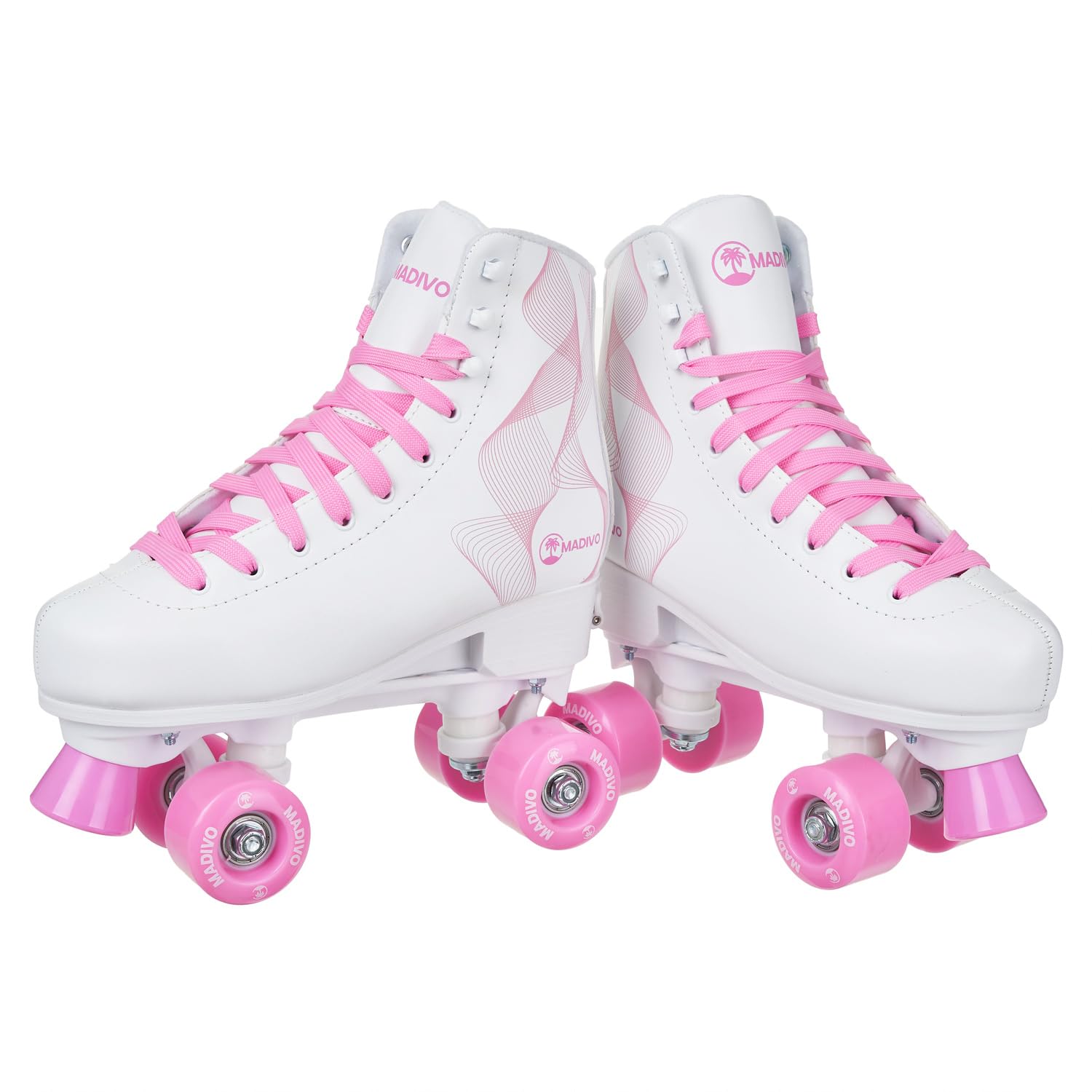 MADIVO Swirl Damen Klassische Retro Rollschuhe | Verstellbare Größe | ABEC7 Kugellager | Weiß Rosa Mädchen Classic Roller Skates Inliner Inlineskates | Gr. 31-34, 35-38, 39-42