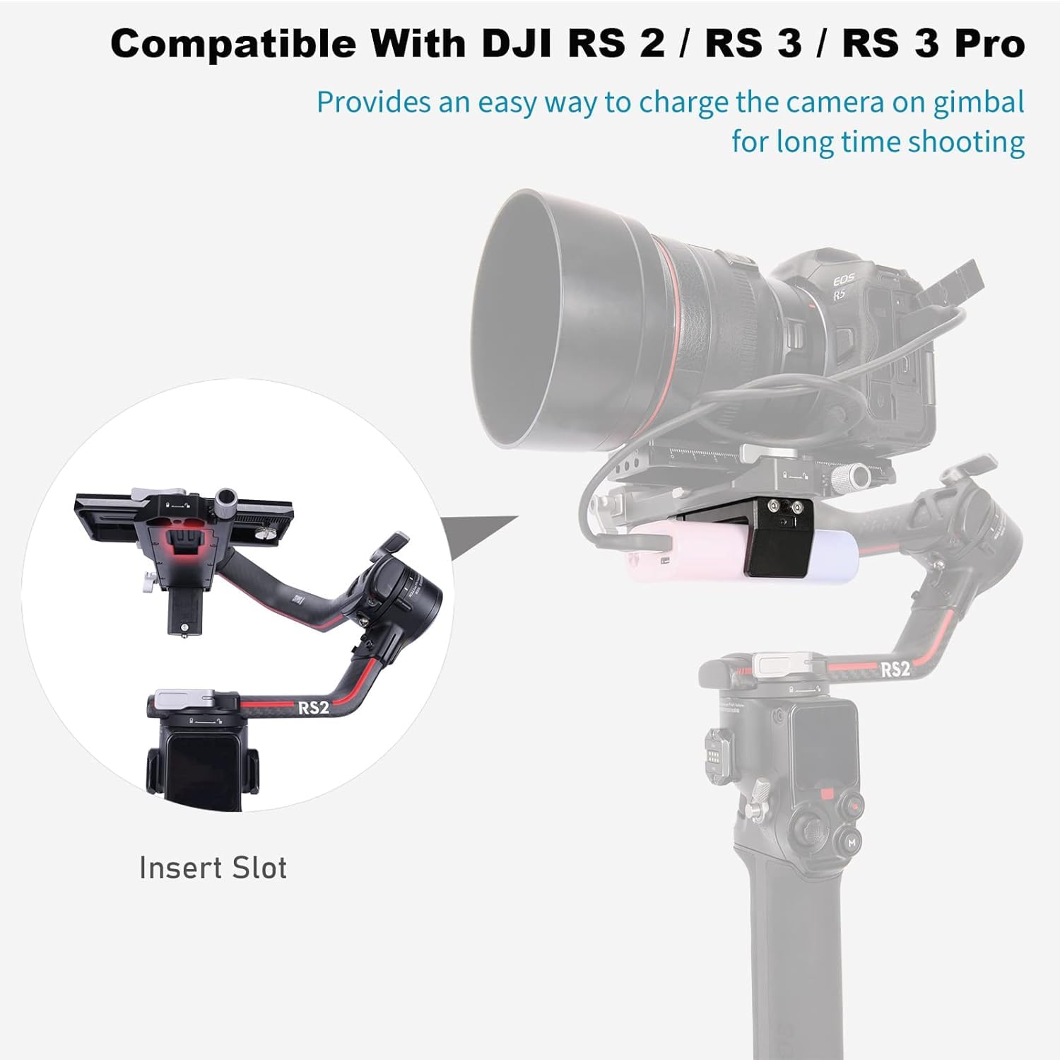 NICEYRIG Aluminium Power Bank Clamp für DJI RS 2/RS 3/RS 3 Pro,50mm - 88mm Wide Range Universal Portable Charger Holder mit abnehmbarem Cold Shoe Mount für DSLR Kamera,Gimbal System
