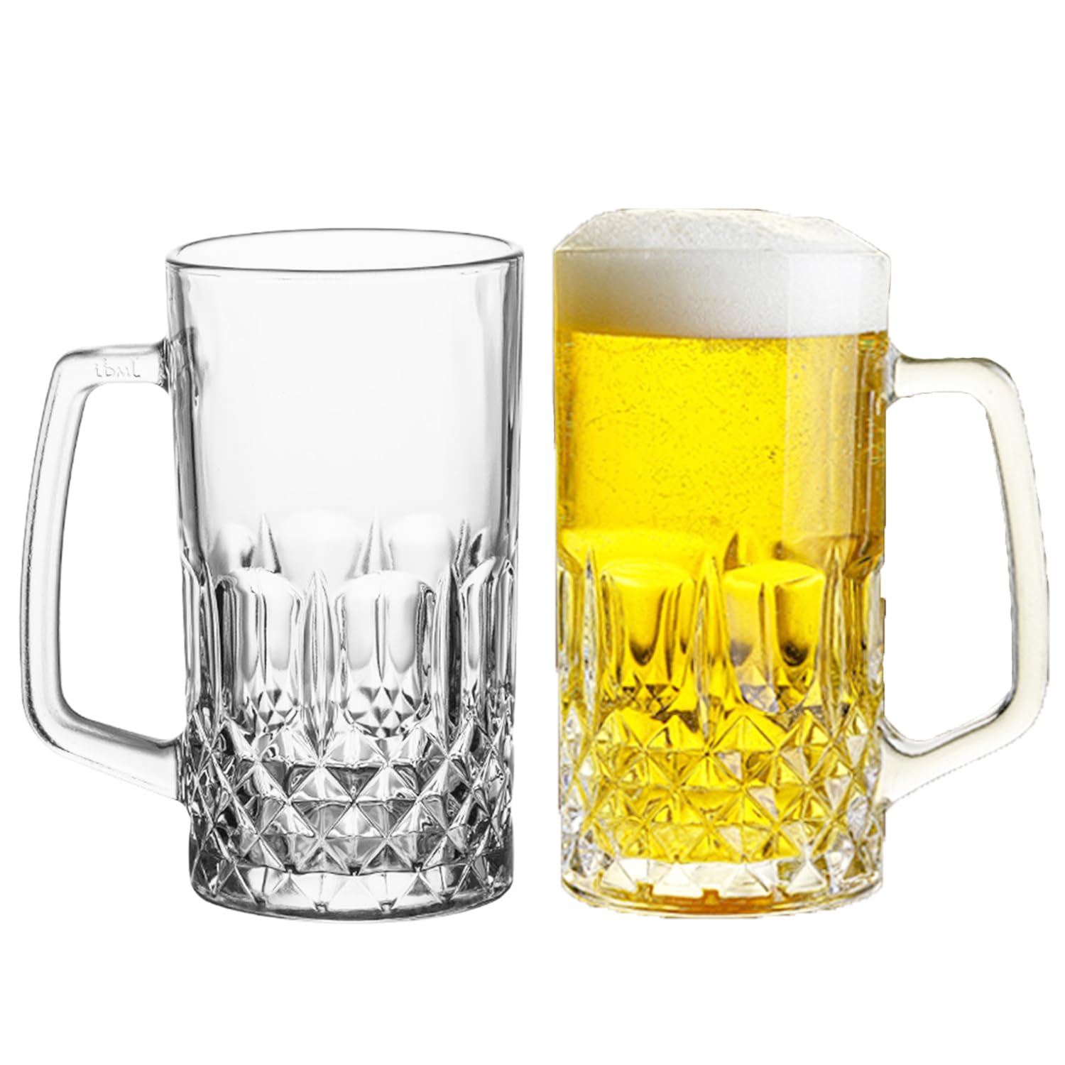 Lot De 2 Chopes à Bière En Verre De 0,5L Avec Anse - Parfait Pour Fêtes, BBQ & Barbes