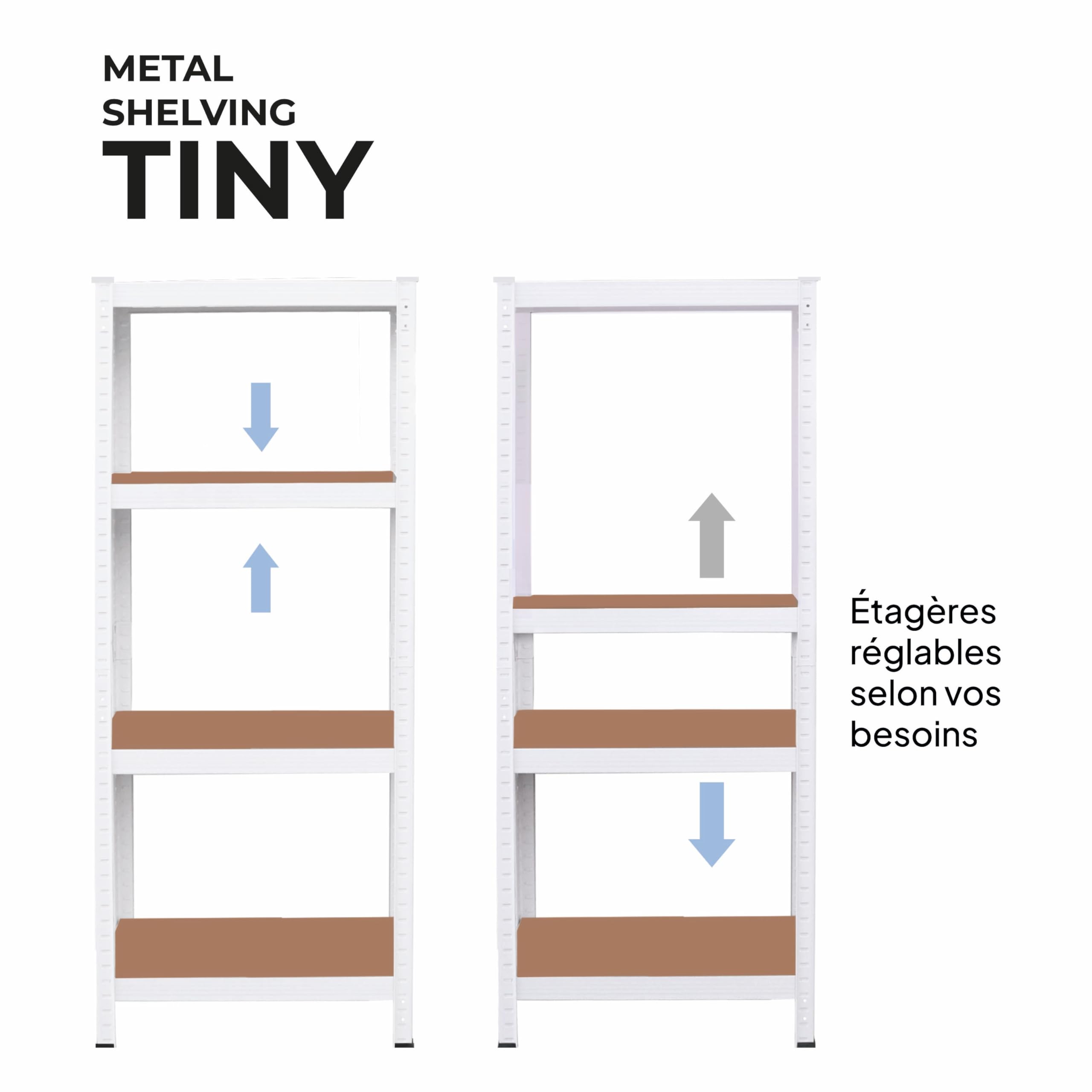 OcioDual Etagere Metallique Blanche Tiny, Etagere Rangement Outillage, 150x60x30cm Storage, Étagère Garage Metal, Étagère Metallique Garage, sans Vis, 240kg, 4 Etagères MDF