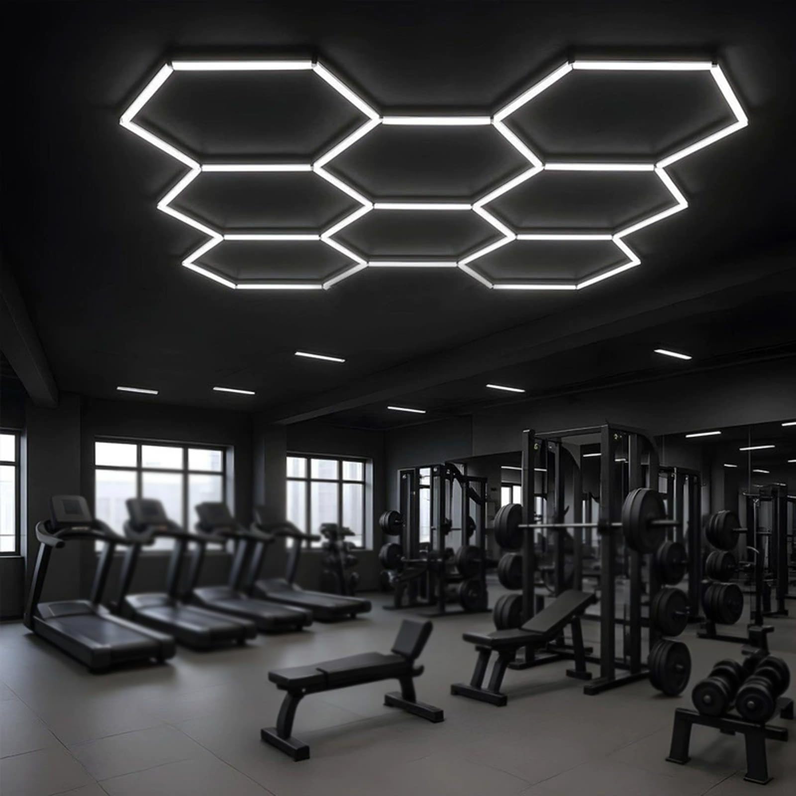 Sześciokątne oświetlenie LED, 245 W, lampa garażowa LED, oświetlenie 6500 K, sześciokątna oprawa LED do garażu 245 W