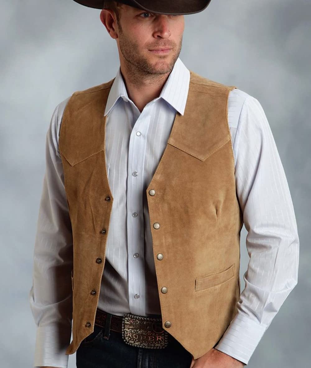 Tuikayoo Gilet de costume en daim pour homme, style cowboy, Western, coupe normale