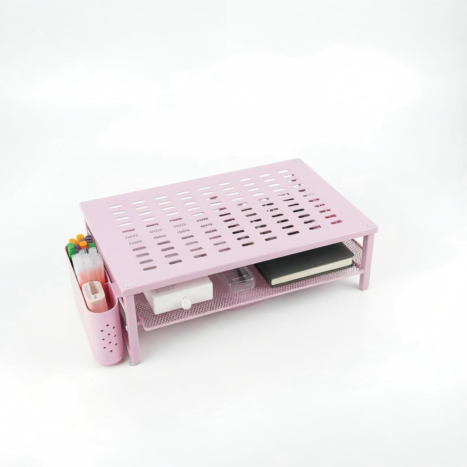 AMSLSIU Gianotter Desk Organizer With Sliding Drawer And Dual Pen , pink