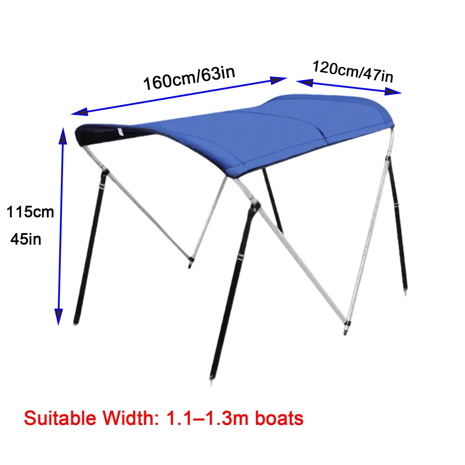 Tendalino Barca 2 Archi, Tendalino per Barca in Tessuto Oxford 600D Resistente all'Acqua, Telaio in Alluminio Antiruggine, Adatto per Gommoni, Yacht da 1,1-1,3 m