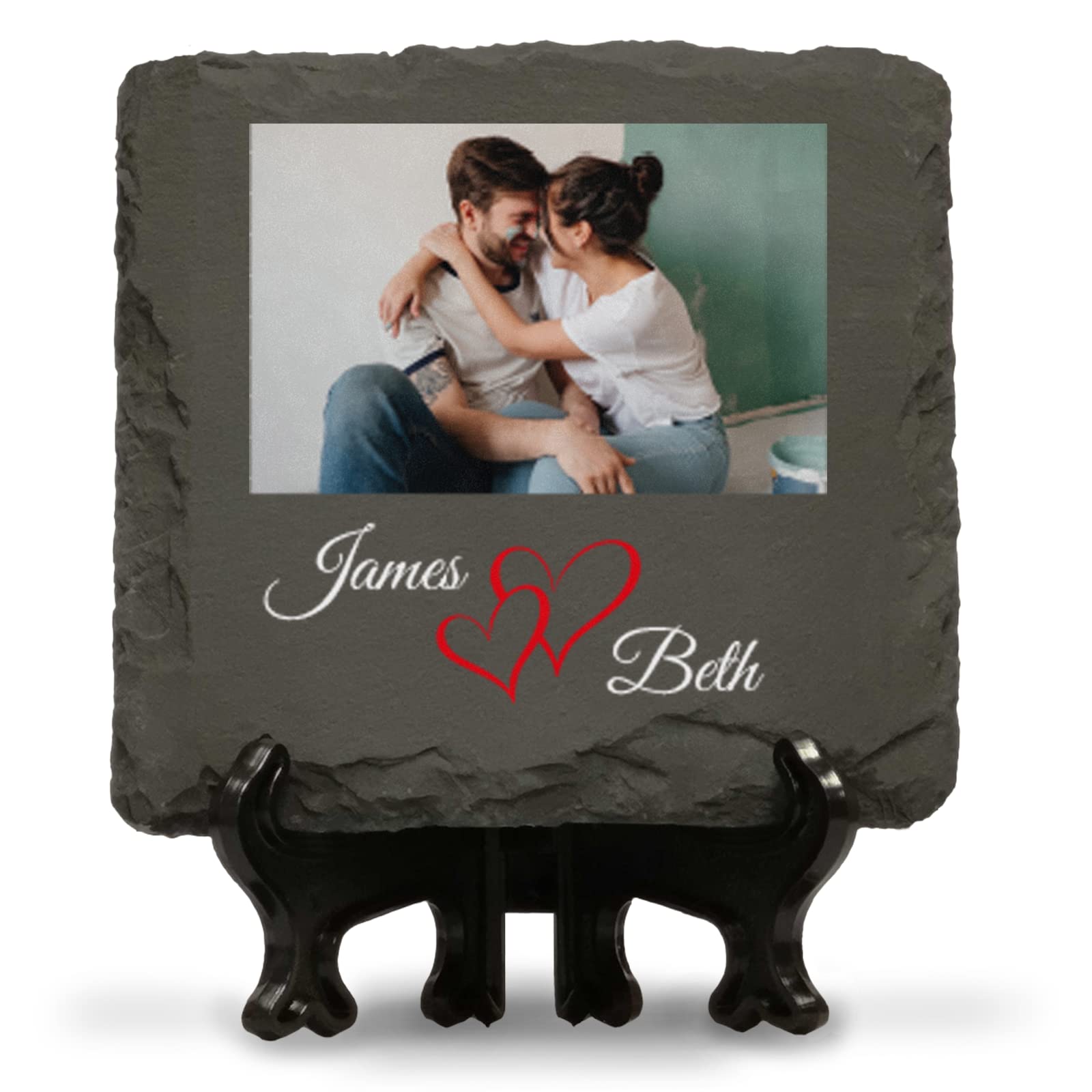 You Personalise Personalised Photo Slate - Your Photograph on a Slate for Valentines with Names and Hearts