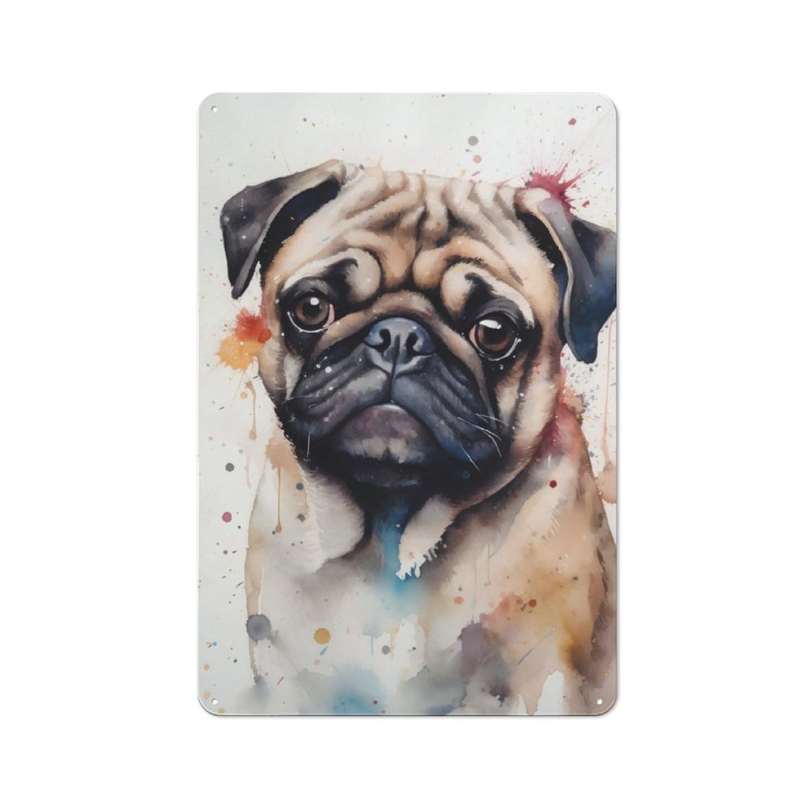 Junmoney Pug Splash Painting Vintage Metal Sign 30X20cm For Guest Room Or Hallway, Suited To Guest Room Decorators