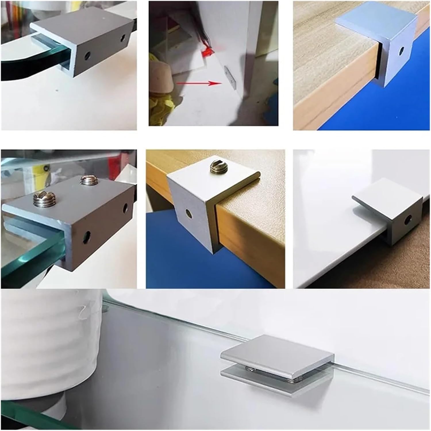 Glass Clamp Clip Aluminium Alloy for 4-20mm Shelves Wine Cabinet Divider Bracket Mirror Buckle Thickened Wear Resistant(L20cm for 8-10mm)