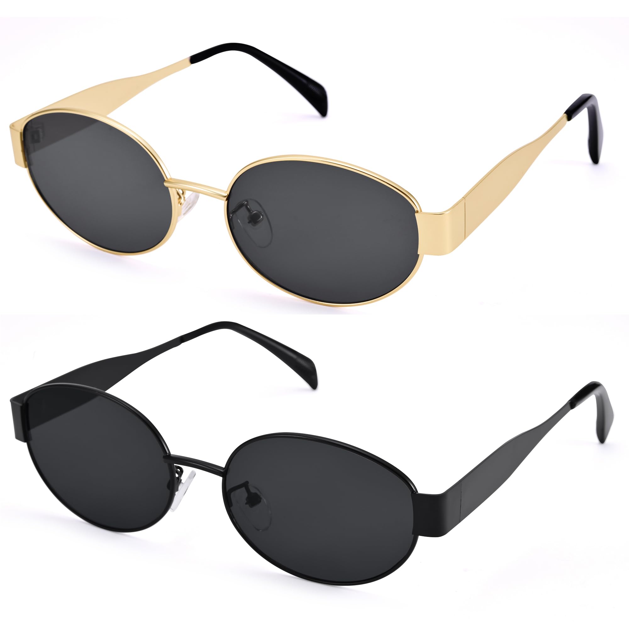 Retro Oval Sunglasses for Women Men - Trendy Gold Sun Glasses - Fashion Metal Frame Shades