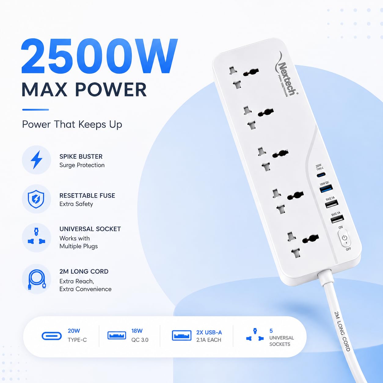 Nextech 9-in-1 Surge Protector - USB & PD Charging -6 Nextech 9-in-1 Surge Protector - USB & PD Charging -6