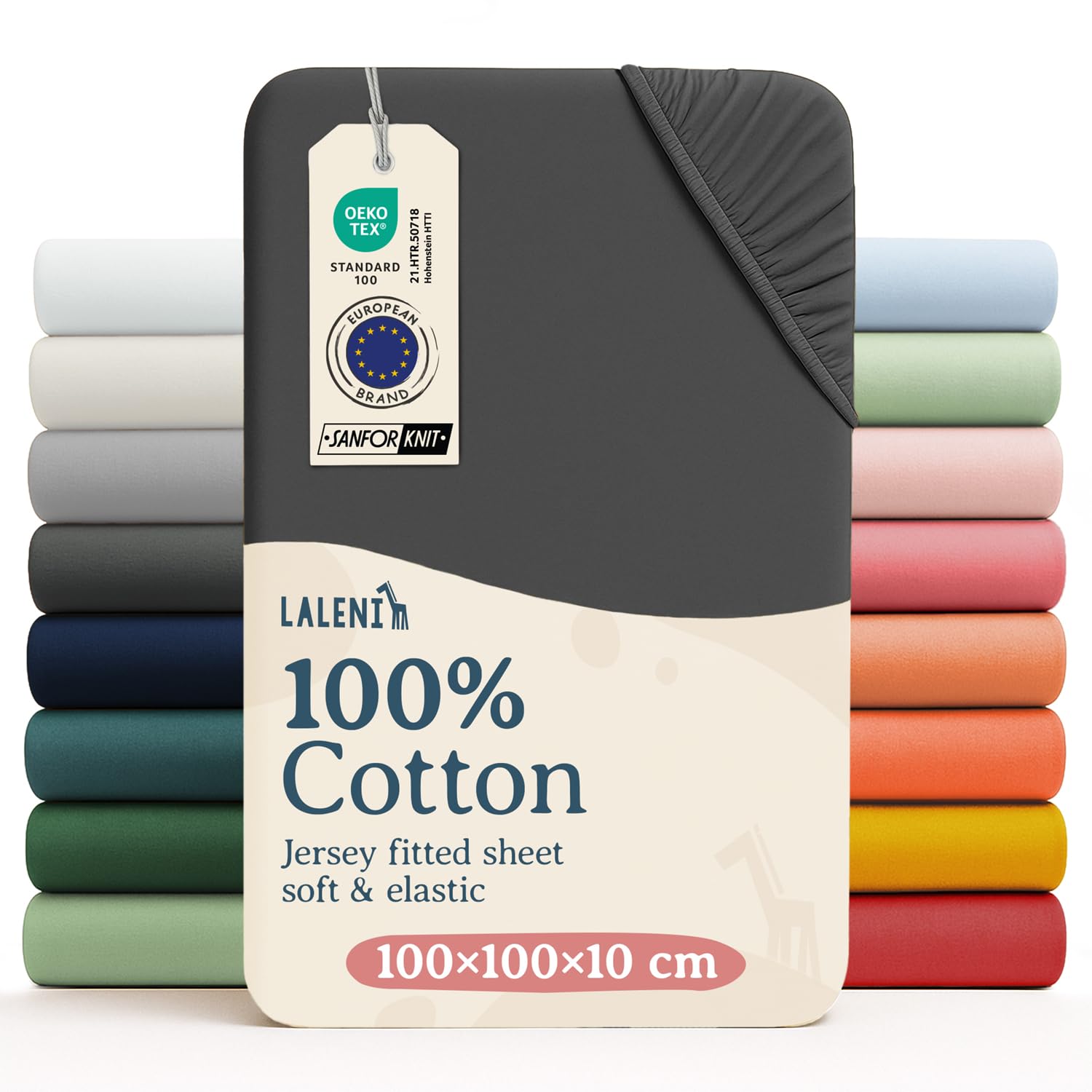 Laleni Cot Bed Sheets 100 x 100 cm, Oeko-Tex Certified Soft 135 g/m² Cotton Travel Cot Sheets, Anthracite