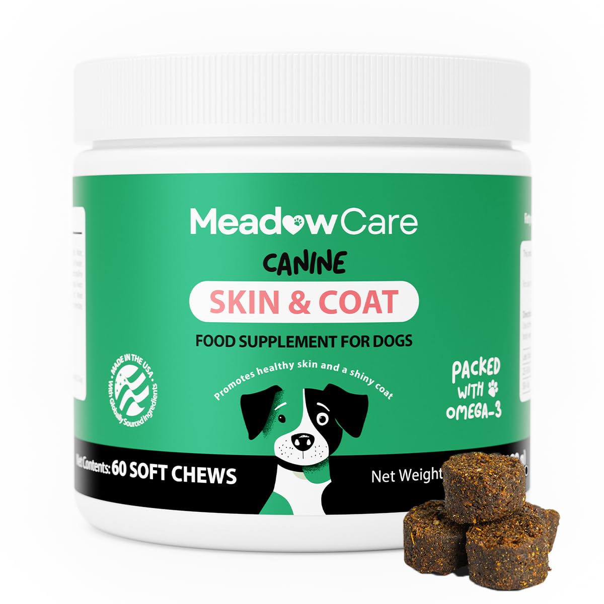 Skin and Coat Supplement for Dogs | Omega 3 Fatty Acid Formula to Support Canine Healthy Skin, Reduce Shedding, and Improve a Glossy, Shiny Coat | 60 Tasty Soft Chews 180g (6.35 oz) | by MeadowCare — Amazon image 8