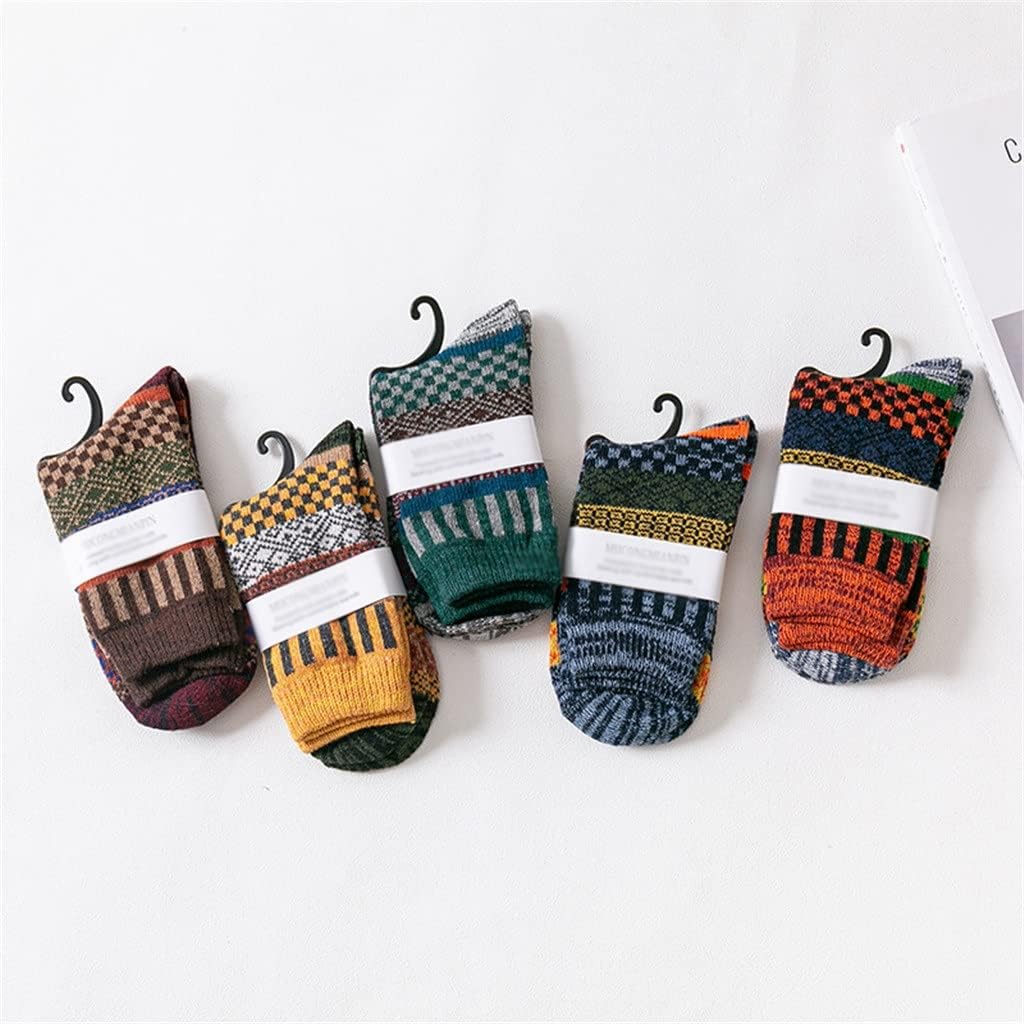 Business Men Wool Socks Thicken Men's Warm Retro National Small Square For Snow boots 5 Pairs/Lot