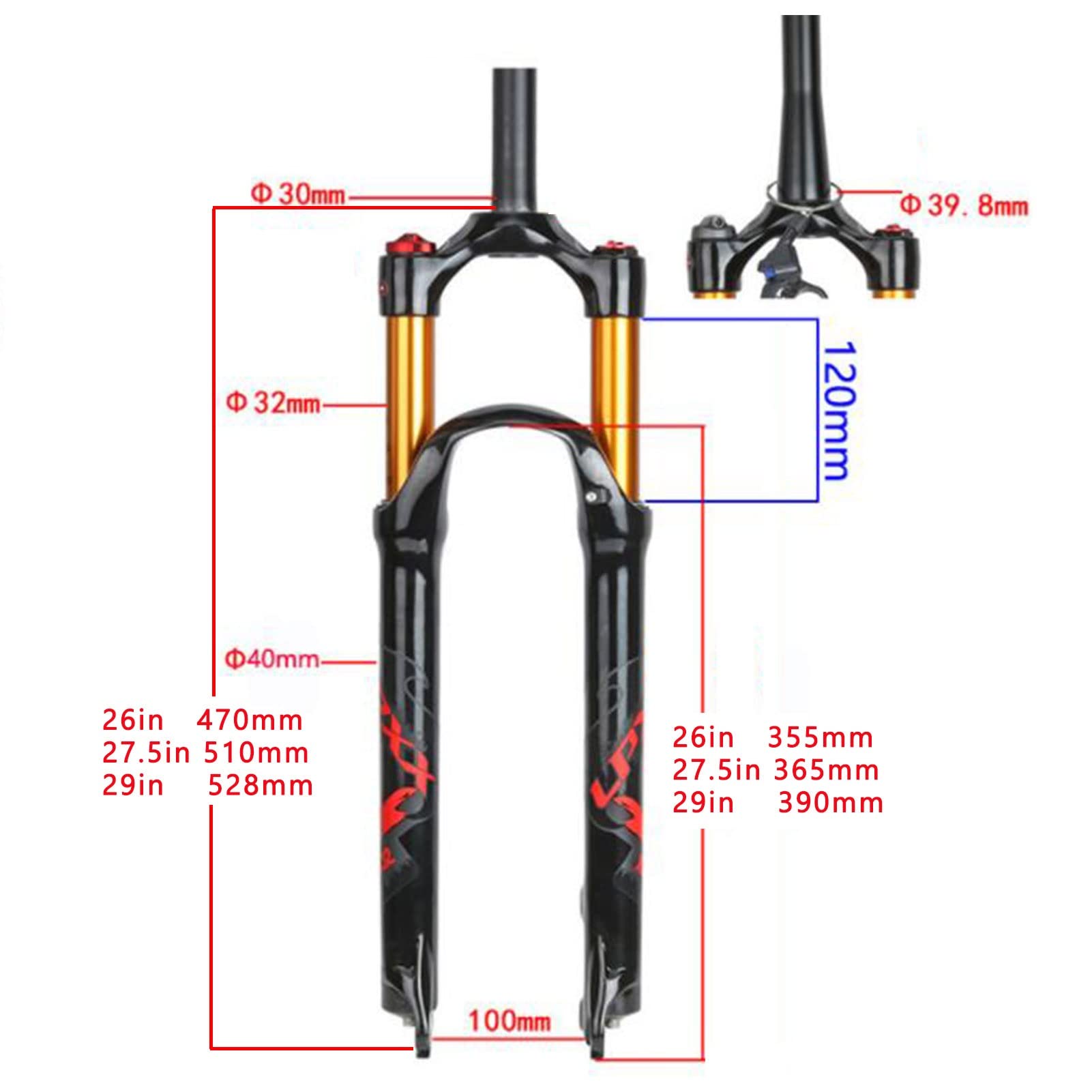 Horquillas de suspensión delantera MTB de 120 mm, aleación de aluminio ultraligera de 26/27.5/29 pulgadas, accesorios de liberación rápida de 9 mm