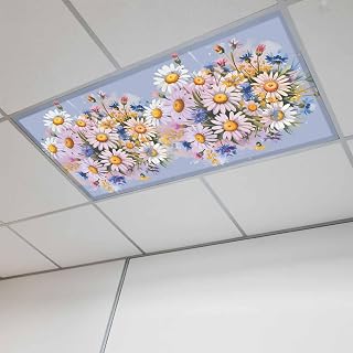 Blue White Daisy Flowers Fluorescent Light Covers 1 Pack Spring Plants Watercolor Style Magnetic Fluorescent Ceiling Lights Filters for Office Classroom Home Drop Ceiling 4x2 Feet