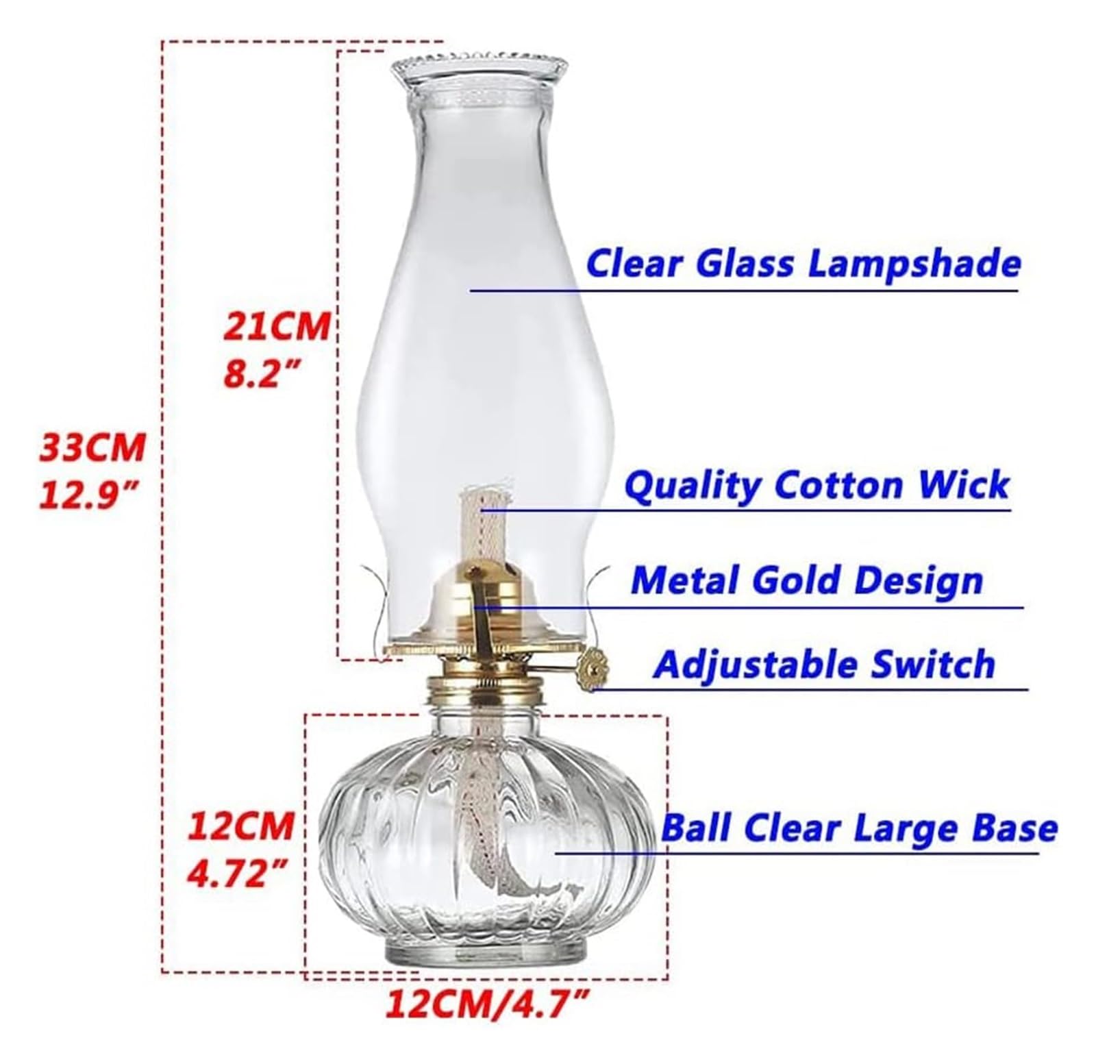 Lampa naftowa Lampa naftowa Przezroczysty szklany klosz z lustrem Lampy naftowe - 12,9 cala High Retro Nostalgia Lampy naftowe naftowe do kuchni Do użytku w pomieszczeniach Wewnętrzne światła awaryjne