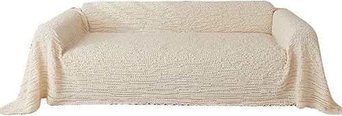 Miniatura 4 de Fundas de sofá beige para sofá de 3 cojines, protector de muebles de sirsaca suave de sirsaca de color liso, 71 pulgadas de ancho x 134 pulgadas de