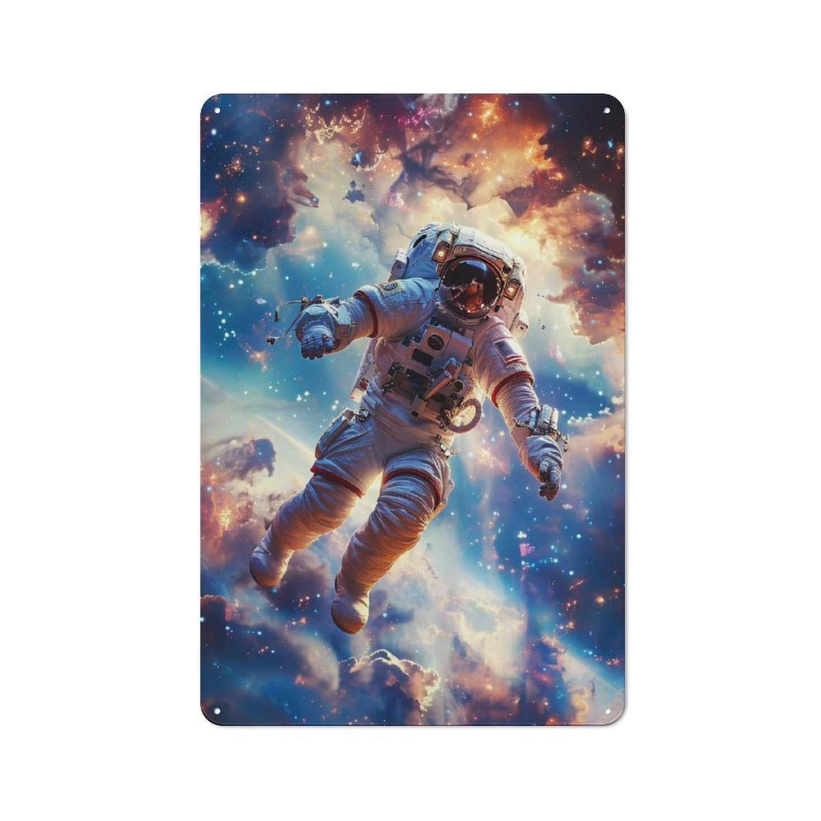 Rustic Astronaut in Nebula Tin Wall Plaque 30x20cm, Rustic Kitchen Decor for Cottage, Kitchen, Hallway Or Breakfast Nook