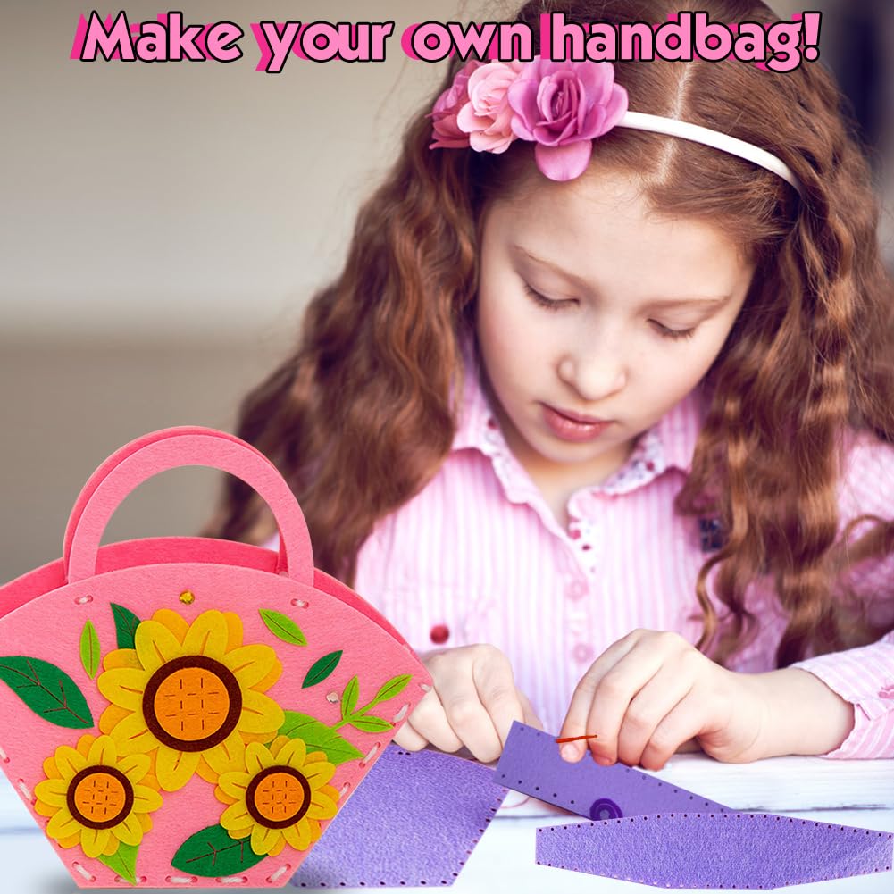 Cosysparks Felt Craft Kit for Kids 3 Pack Handbag Sewing Kits for Beginners Fun DIY Educational Gift with Sewing Tools for Girls (Style4) - Image 4