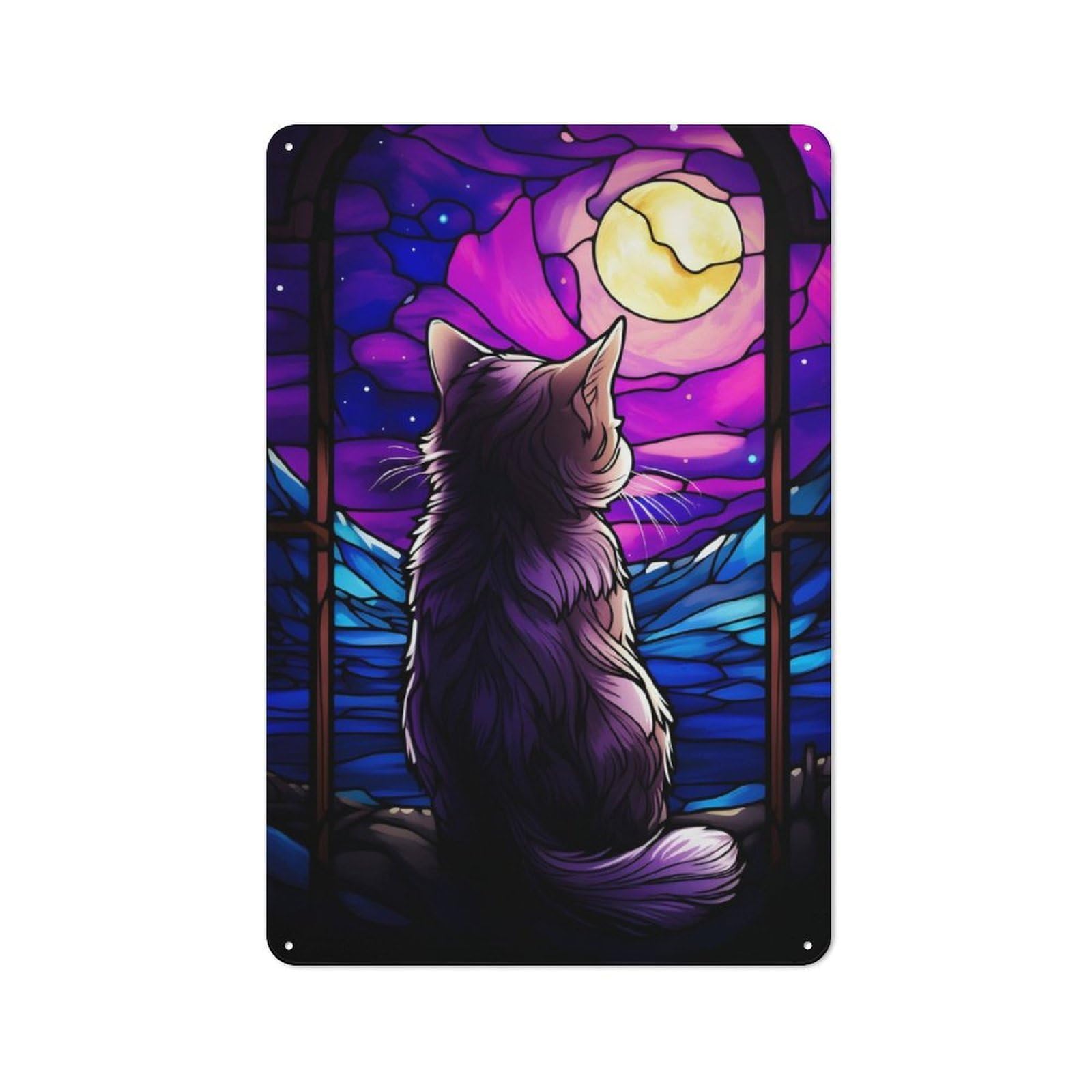 Junmoney Munckhin Cat Stained Glass Decorative Metal Plaque With Design 30X20cm, Casual Utility Space Decor For Patio Bar, Workshop, Shed Or Kitchen