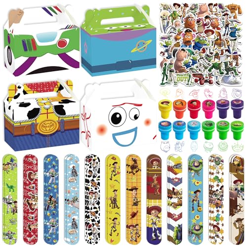 WOOACME Cartoon Birthday Party Supplies Cartoon Birthday Decorations Include 50 Stickers 12 Paper Treat Boxes Bracelets for Theme Party Decoration