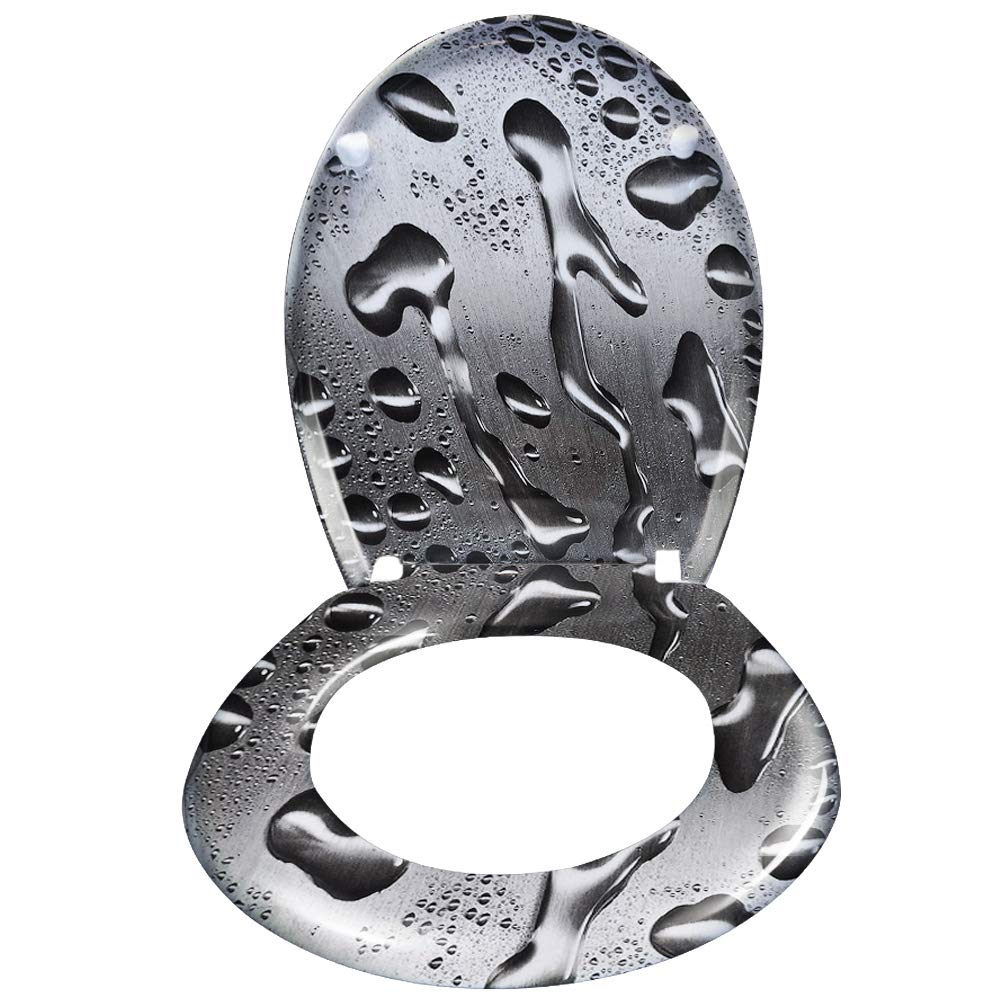 Froadp Tapa de inodoro con dispositivo automático de descenso lento, Asiento Inodoro, apto para todos los inodoros comunes, varios diseños a elegir (gotas de agua)