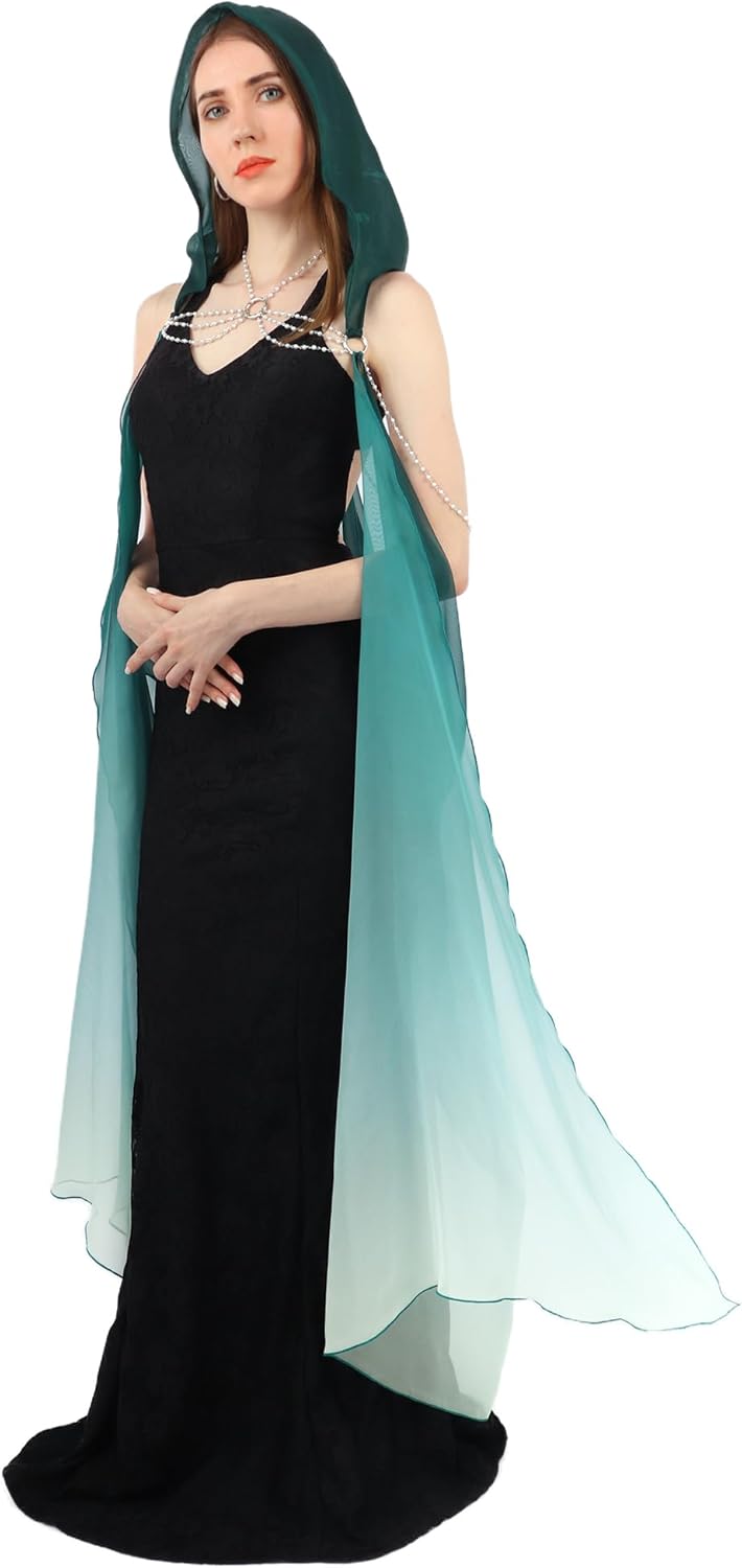 KUOIN Hooded Cape for Women Tulle Gothic Fairy Cloak Off Shoulder Fantasy Capelet Full Length 112CM - Image 4