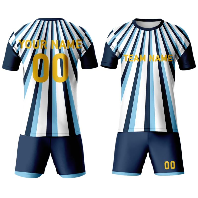 Davcielaora Custom Argentina Pre-Match Football Kit 2026 World Cup Striped Shirt Shorts with Name Numer for Kids Blue